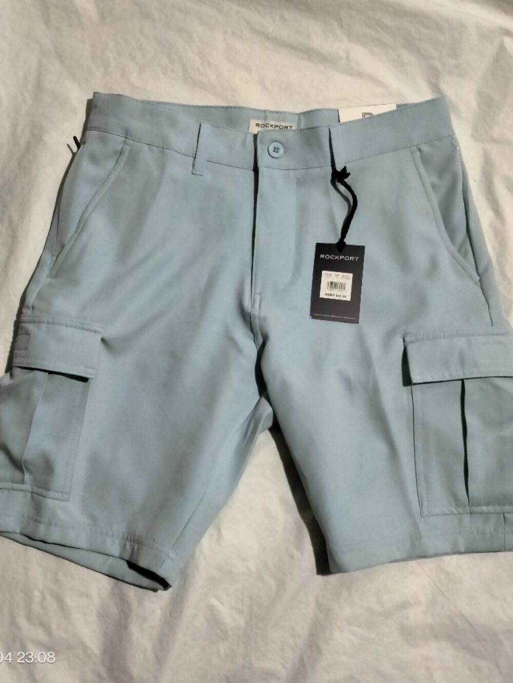 Rockport Men’s Tech Cargo Shorts NWT Size 30 Light Blue 9” Inseam Stretch